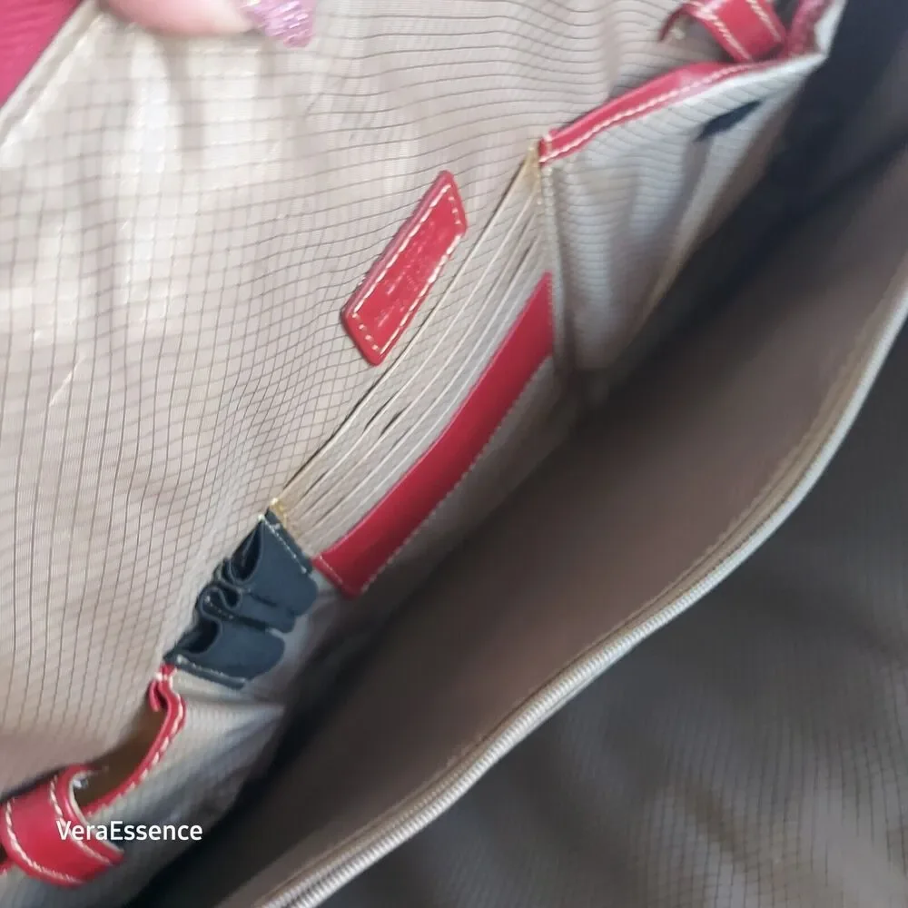 Large Buxton Euro Tote Red Leather Laptop Accessories Shoulder Bag Briefcase